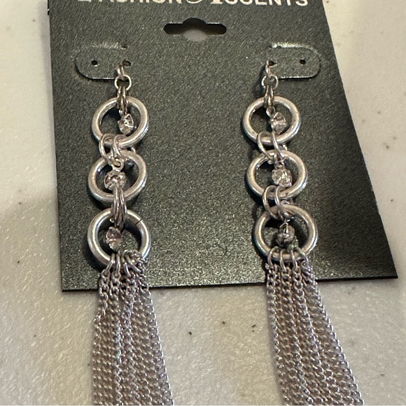 NWT 2 Pair of Fashion Accents Earrings silver tone fish hook dangles - Picture 10 of 11